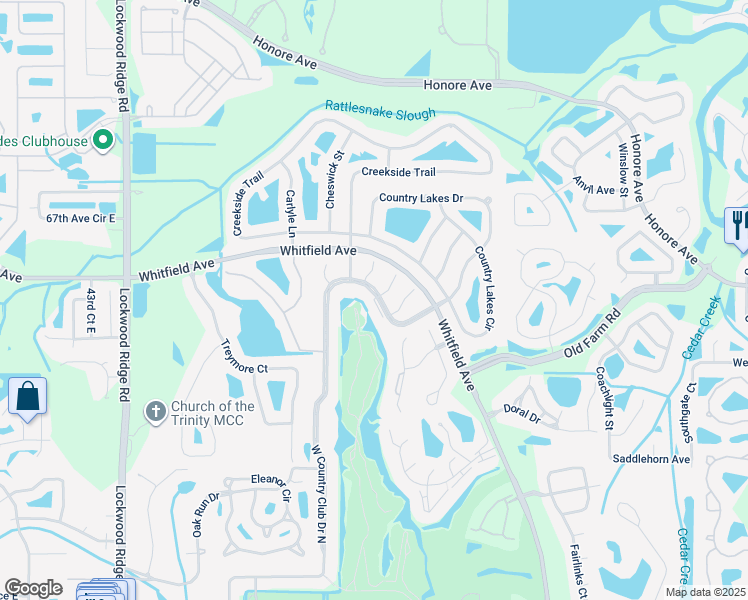 map of restaurants, bars, coffee shops, grocery stores, and more near 7461 Country Club Drive North in Sarasota