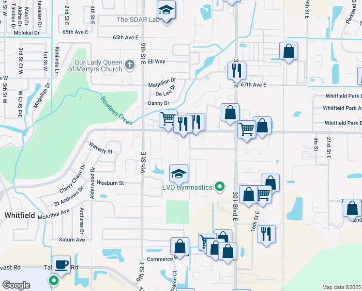 map of restaurants, bars, coffee shops, grocery stores, and more near 6976 12th Street East in Sarasota