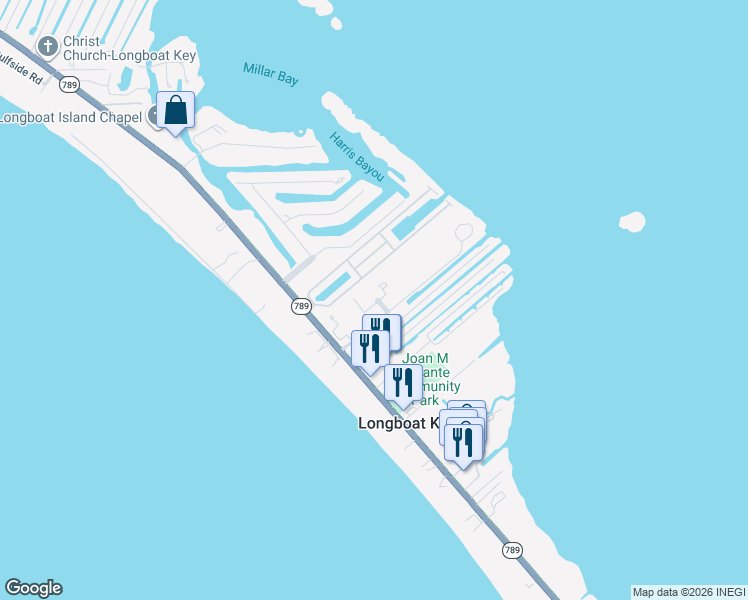 map of restaurants, bars, coffee shops, grocery stores, and more near 645 Cedars Court in Longboat Key