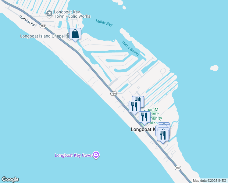 map of restaurants, bars, coffee shops, grocery stores, and more near 5730 Gulf of Mexico Drive in Longboat Key