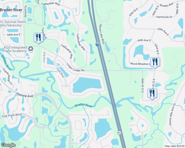 map of restaurants, bars, coffee shops, grocery stores, and more near 6924 74th Street Circle East in Bradenton