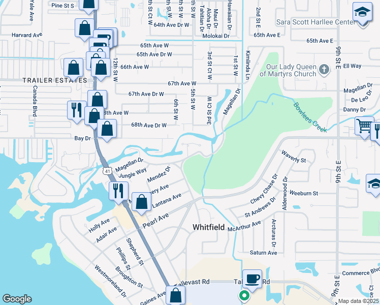 map of restaurants, bars, coffee shops, grocery stores, and more near 401 Magellan Drive in Sarasota