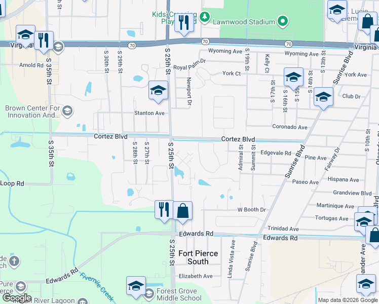 map of restaurants, bars, coffee shops, grocery stores, and more near 2818 Stoneway Lane in Fort Pierce