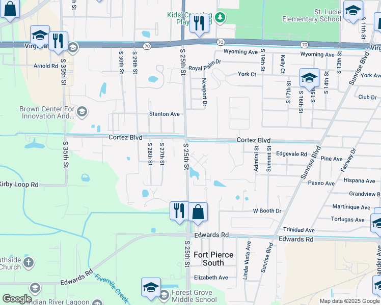 map of restaurants, bars, coffee shops, grocery stores, and more near 2818 Stoneway Lane in Fort Pierce