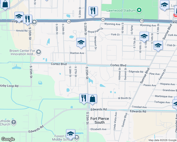 map of restaurants, bars, coffee shops, grocery stores, and more near 2714 South 26th Street in Fort Pierce
