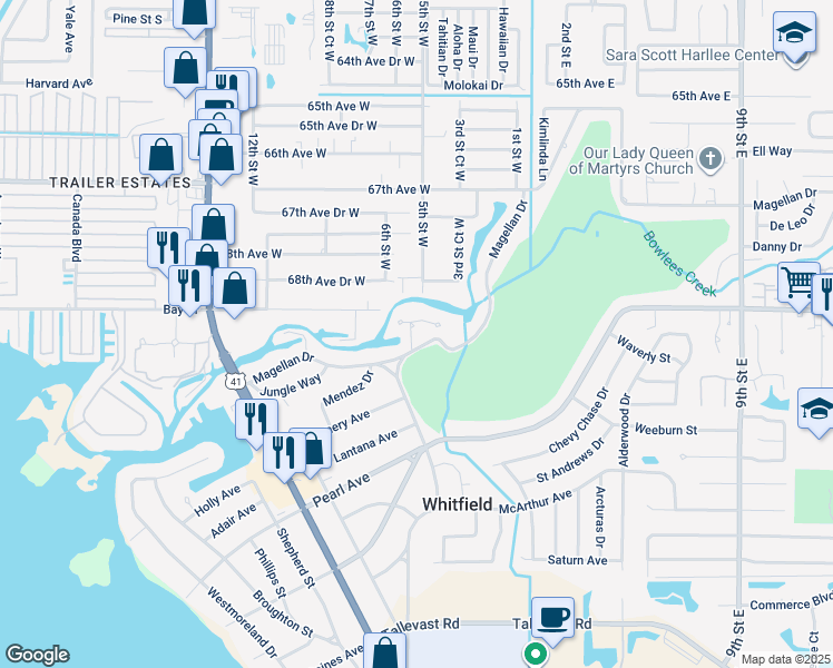 map of restaurants, bars, coffee shops, grocery stores, and more near 401 Magellan Drive in Sarasota