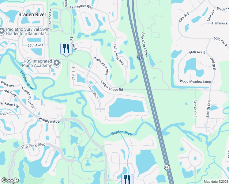 map of restaurants, bars, coffee shops, grocery stores, and more near 6908 74th Street Circle East in Bradenton
