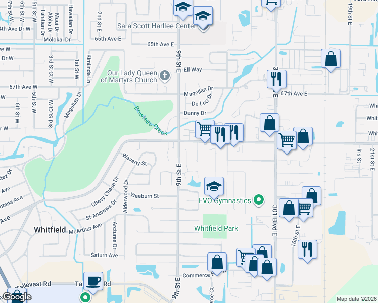 map of restaurants, bars, coffee shops, grocery stores, and more near 6921 9th Court East in Sarasota