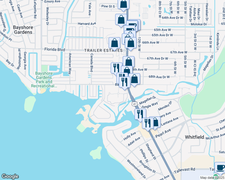 map of restaurants, bars, coffee shops, grocery stores, and more near 1414 69th Avenue West in Bradenton