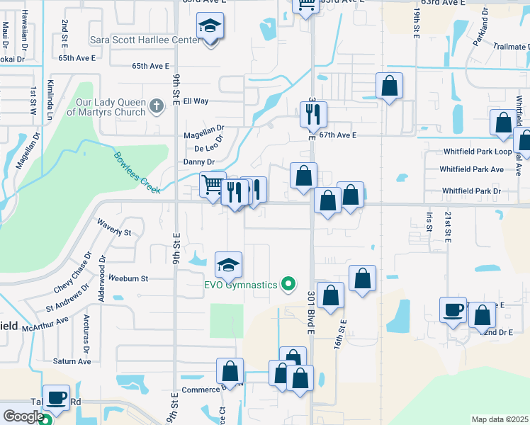 map of restaurants, bars, coffee shops, grocery stores, and more near 1277 Whitfield Avenue in Sarasota