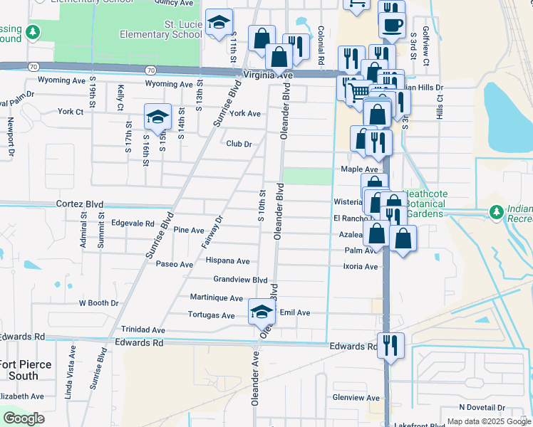 map of restaurants, bars, coffee shops, grocery stores, and more near 2709 Oleander Boulevard in Fort Pierce