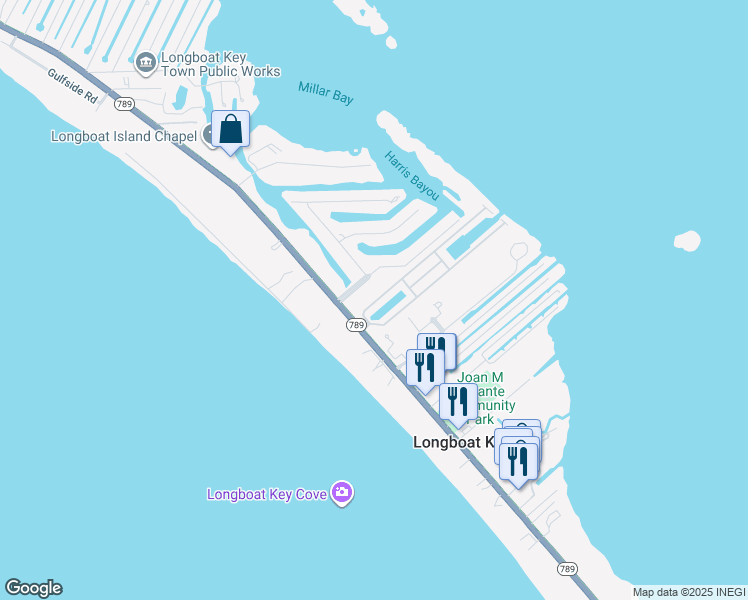 map of restaurants, bars, coffee shops, grocery stores, and more near 5901 Emerald Harbor Drive in Longboat Key