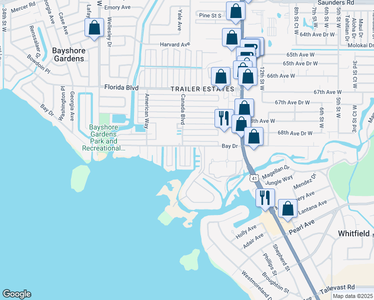 map of restaurants, bars, coffee shops, grocery stores, and more near 1804 New York Avenue in Bradenton