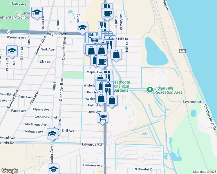 map of restaurants, bars, coffee shops, grocery stores, and more near 2708 U.S. 1 in Fort Pierce