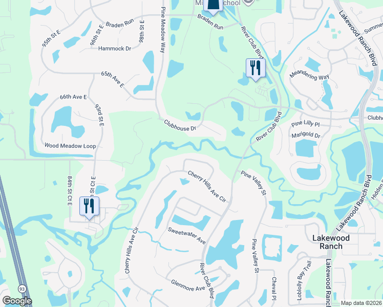 map of restaurants, bars, coffee shops, grocery stores, and more near 6935 Riversedge Street Circle in Bradenton