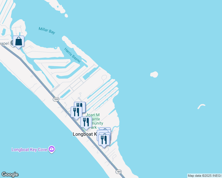 map of restaurants, bars, coffee shops, grocery stores, and more near 825 Tarawitt Drive in Longboat Key