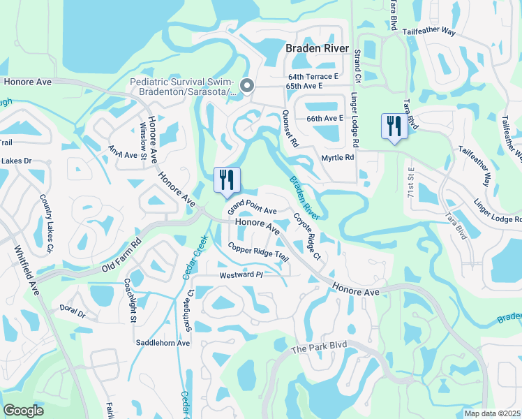 map of restaurants, bars, coffee shops, grocery stores, and more near Grand Point Avenue in Manatee County
