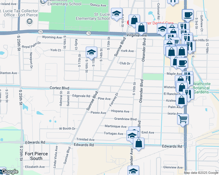 map of restaurants, bars, coffee shops, grocery stores, and more near 1119 Marabelle Avenue in Fort Pierce