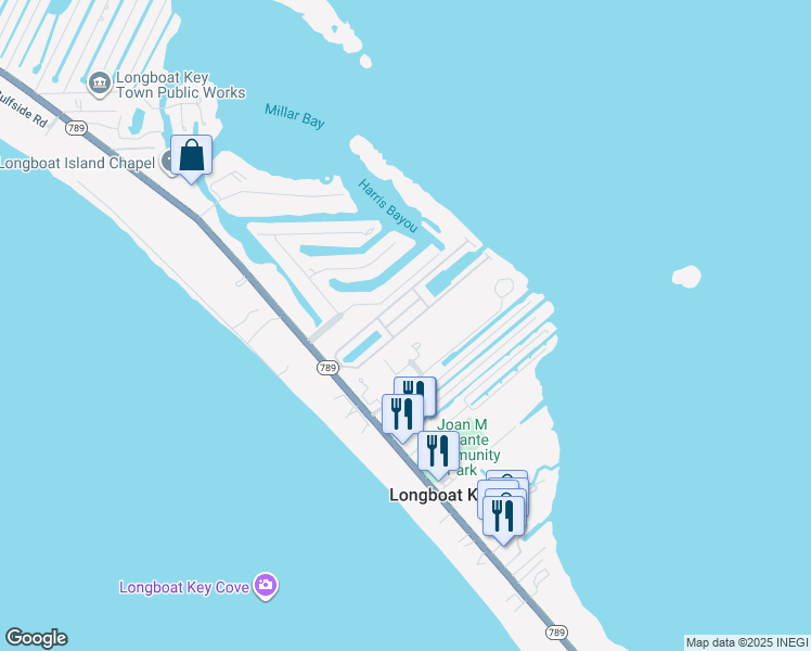 map of restaurants, bars, coffee shops, grocery stores, and more near 703 Spanish Drive South in Longboat Key