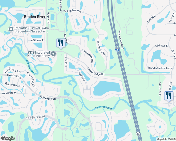 map of restaurants, bars, coffee shops, grocery stores, and more near 6834 74th Street Circle East in Bradenton