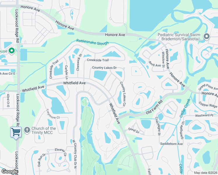 map of restaurants, bars, coffee shops, grocery stores, and more near 6836 Country Lakes Circle in Sarasota