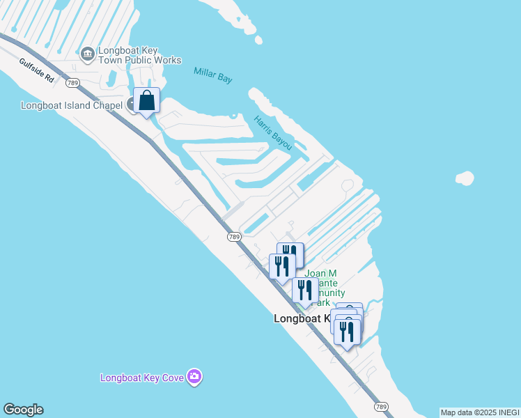 map of restaurants, bars, coffee shops, grocery stores, and more near 637 Spanish Drive North in Longboat Key