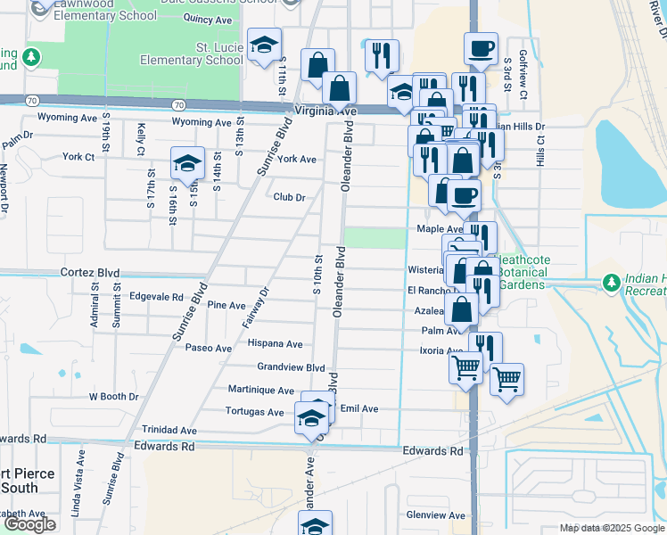 map of restaurants, bars, coffee shops, grocery stores, and more near 2709 Oleander Boulevard in Fort Pierce