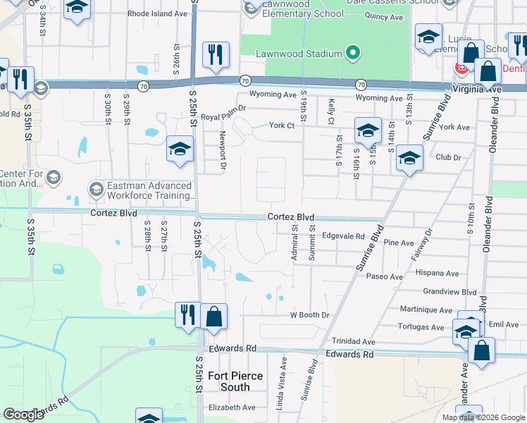 map of restaurants, bars, coffee shops, grocery stores, and more near 2111 Linda Sue Circle in Fort Pierce