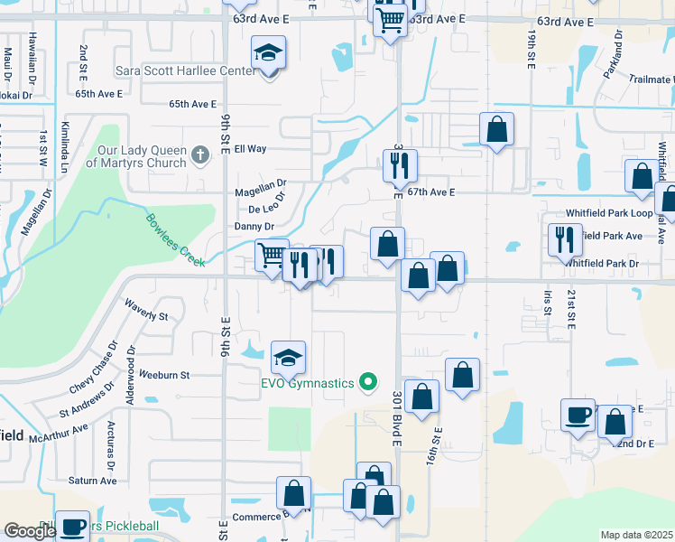 map of restaurants, bars, coffee shops, grocery stores, and more near 1277 Whitfield Avenue in Sarasota