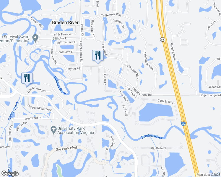 map of restaurants, bars, coffee shops, grocery stores, and more near 7115 68th Drive East in Bradenton