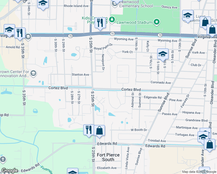 map of restaurants, bars, coffee shops, grocery stores, and more near 2302 Cortez Boulevard in Fort Pierce