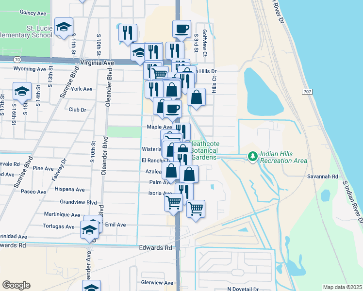 map of restaurants, bars, coffee shops, grocery stores, and more near 2708 U.S. 1 in Fort Pierce