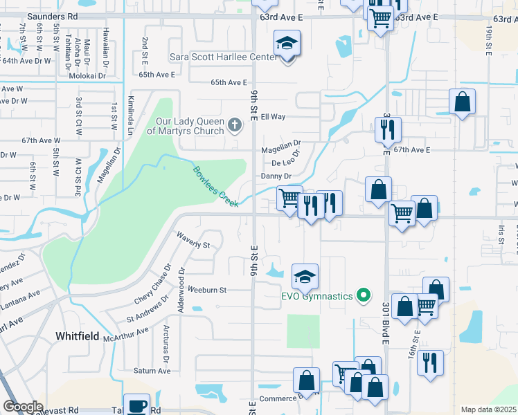map of restaurants, bars, coffee shops, grocery stores, and more near 911 Byron Lane in Sarasota