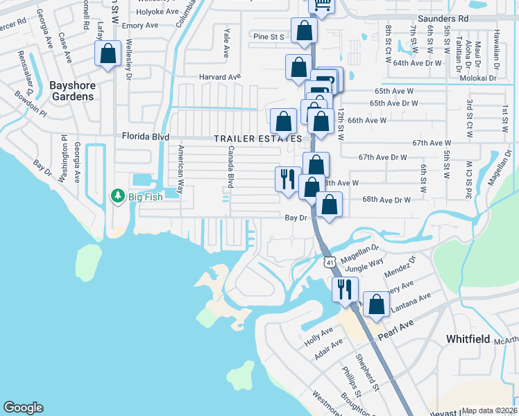 map of restaurants, bars, coffee shops, grocery stores, and more near 1804 New York Avenue in Bradenton