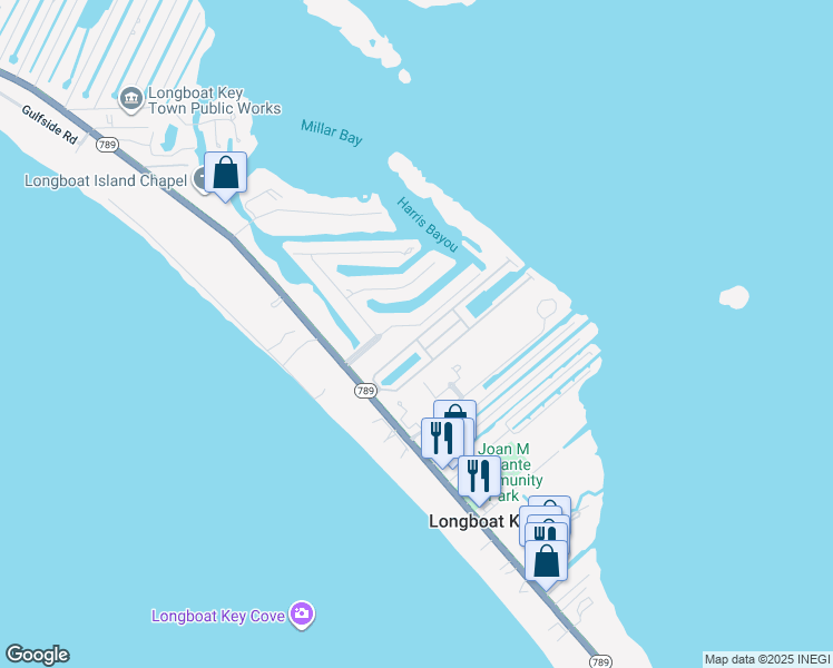 map of restaurants, bars, coffee shops, grocery stores, and more near 637 Spanish Drive North in Longboat Key