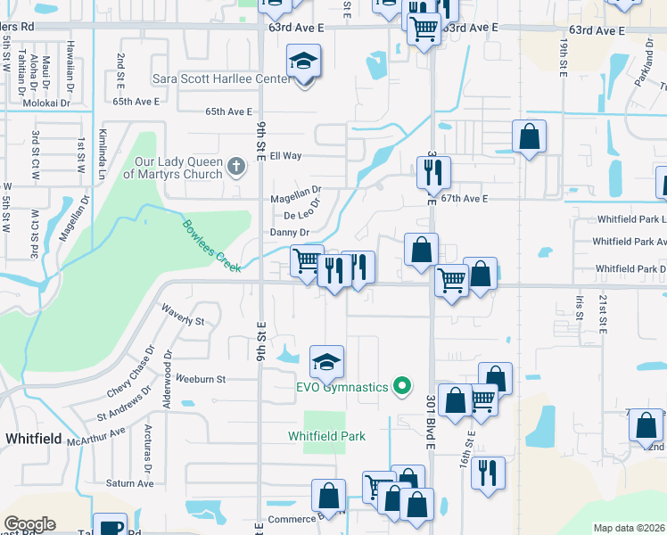 map of restaurants, bars, coffee shops, grocery stores, and more near 1136 Longfellow Road in Sarasota