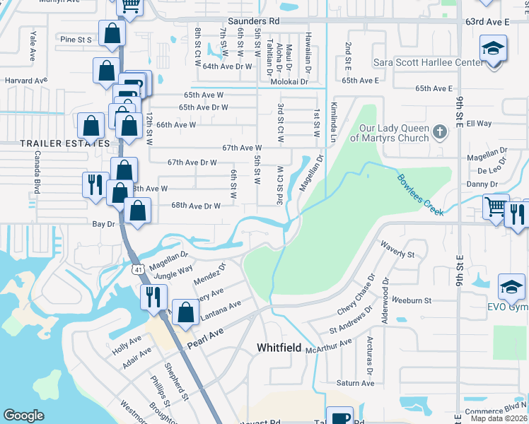 map of restaurants, bars, coffee shops, grocery stores, and more near 6918 Magellan Way in Sarasota