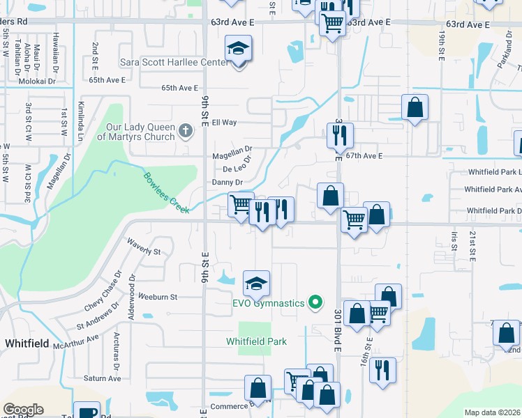 map of restaurants, bars, coffee shops, grocery stores, and more near 1136 Longfellow Road in Sarasota