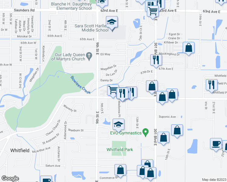 map of restaurants, bars, coffee shops, grocery stores, and more near 1090 69th Avenue East in Sarasota