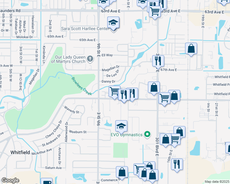 map of restaurants, bars, coffee shops, grocery stores, and more near 1090 69th Avenue East in Sarasota