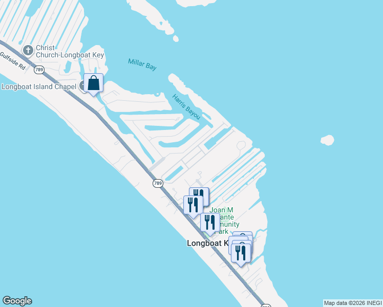 map of restaurants, bars, coffee shops, grocery stores, and more near 703 Spanish Drive South in Longboat Key