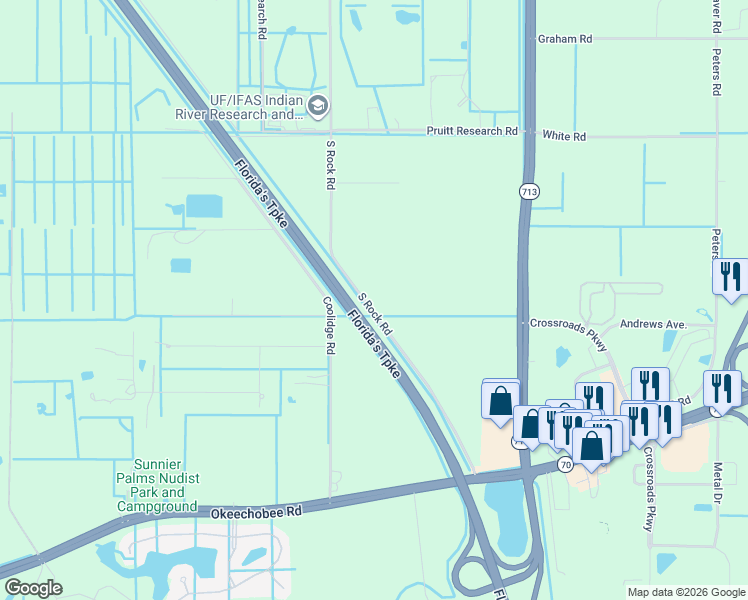 map of restaurants, bars, coffee shops, grocery stores, and more near 2530 South Rock Road in Fort Pierce
