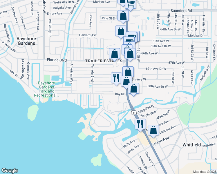map of restaurants, bars, coffee shops, grocery stores, and more near 1608 Michigan Avenue in Bradenton