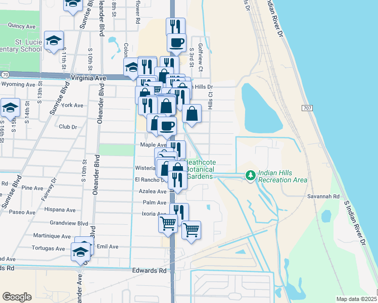 map of restaurants, bars, coffee shops, grocery stores, and more near 2630 U.S. 1 in Fort Pierce