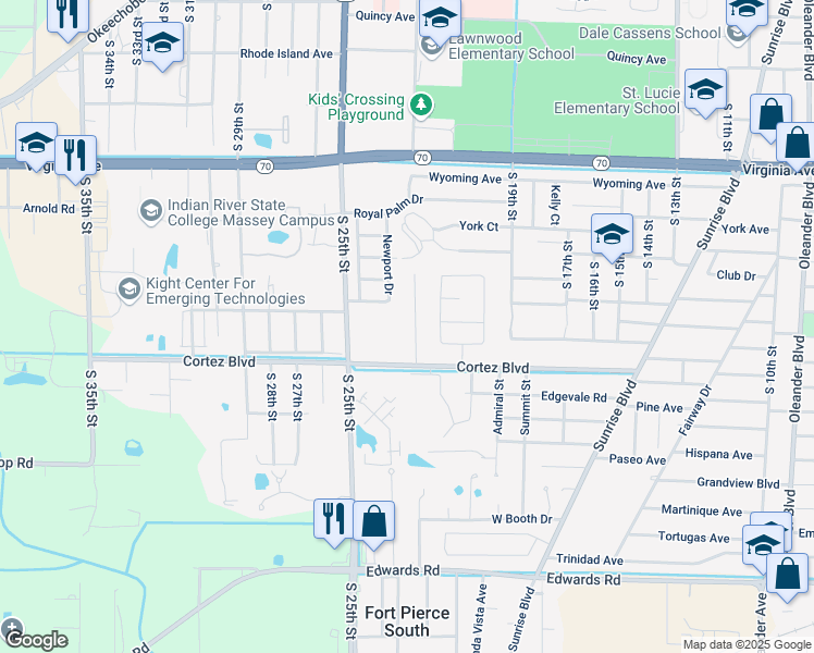 map of restaurants, bars, coffee shops, grocery stores, and more near 2719 Placid Avenue in Fort Pierce