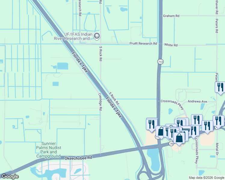 map of restaurants, bars, coffee shops, grocery stores, and more near 2530 South Rock Road in Fort Pierce