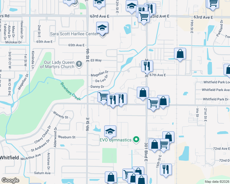 map of restaurants, bars, coffee shops, grocery stores, and more near 1141 Longfellow Way in Sarasota