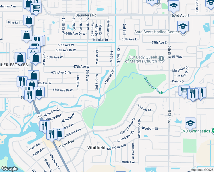 map of restaurants, bars, coffee shops, grocery stores, and more near 456 Magellan Drive in Sarasota