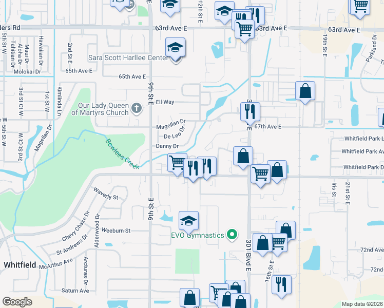 map of restaurants, bars, coffee shops, grocery stores, and more near 1141 Longfellow Way in Sarasota