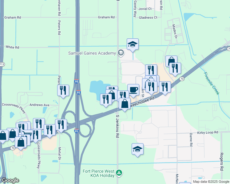 map of restaurants, bars, coffee shops, grocery stores, and more near 2511 South Jenkins Road in Fort Pierce